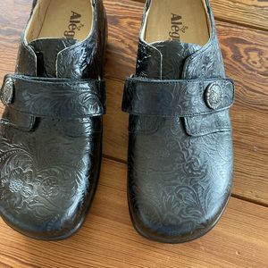 Black Alegria strap slip ons, never worn
